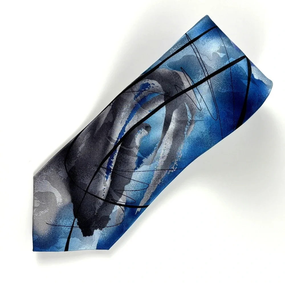 J Garcia Abstract Blue Gray Black Silk Necktie Collection‎ 54